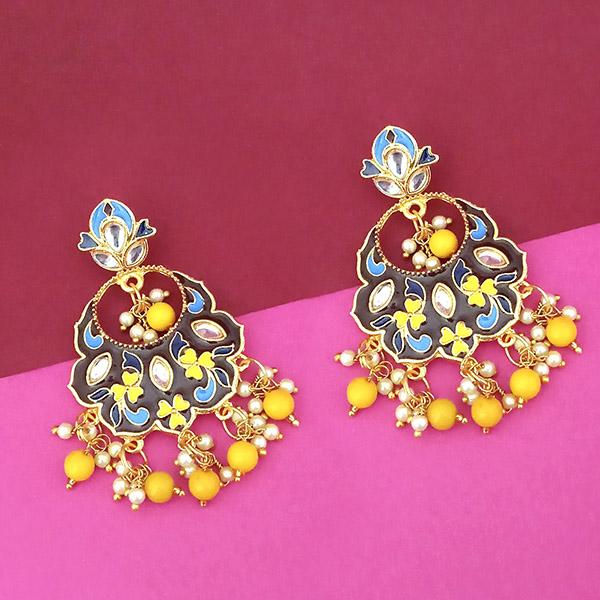 Kriaa Gold Plated Kundan Multi Meenakari Dangler Earrings - 1314202G