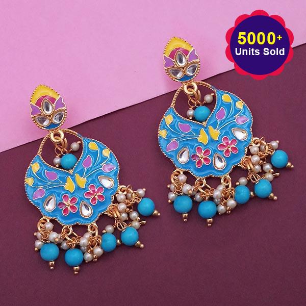 Kriaa Blue Meenakari Kundan Gold Plated Pack Of 6 Dangler Earrings - 1314203A