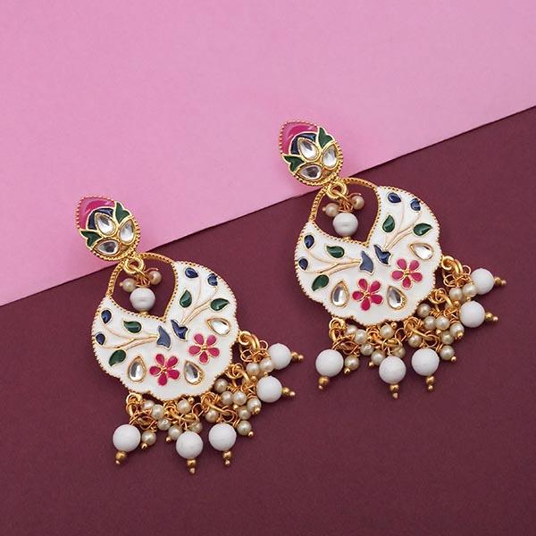 Kriaa White Meenakari Kundan Gold Plated Dangler Earrings - 1314203E