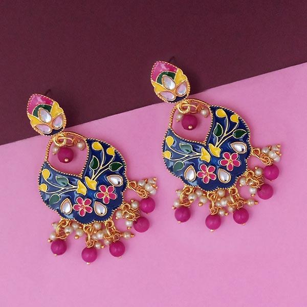 Kriaa Blue Meenakari Kundan Gold Plated Dangler Earrings - 1314203F