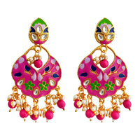 Kriaa Austrian Stone Pink Meenakari Dangler Earrings