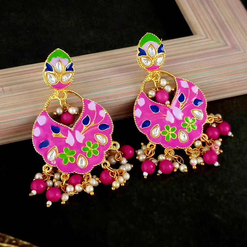 Kriaa Austrian Stone Pink Meenakari Dangler Earrings