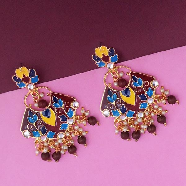 Kriaa Brown Meenakari Kundan Dangler Earrings - 1314204B