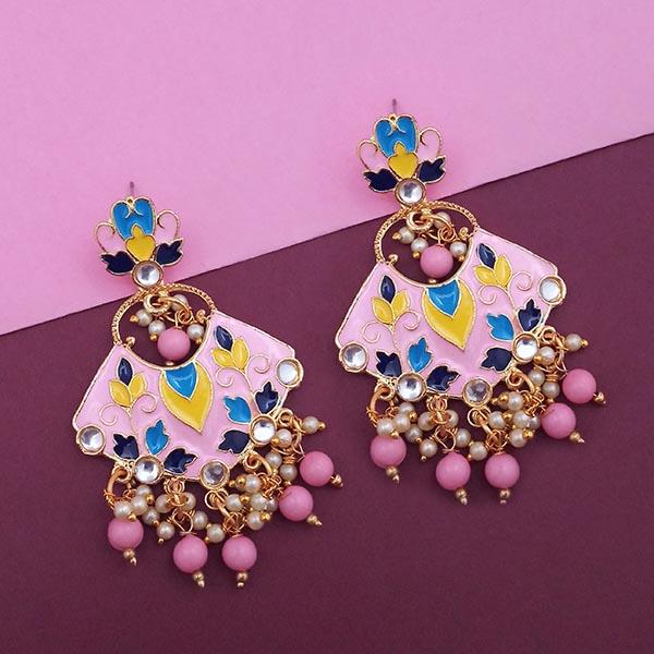 Kriaa Pink Meenakari Kundan Dangler Earrings - 1314204C