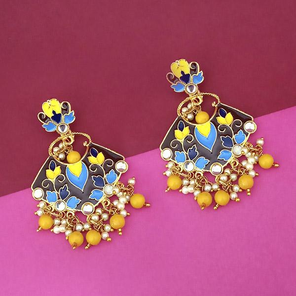 Kriaa Gold Plated Kundan Multi Meenakari Dangler Earrings - 1314204G