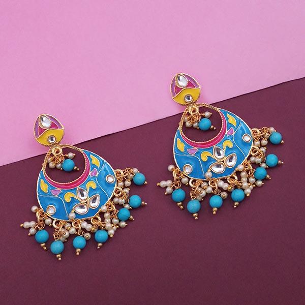 Kriaa Blue Meenakari Kundan Gold Plated Dangler Earrings - 1314205A