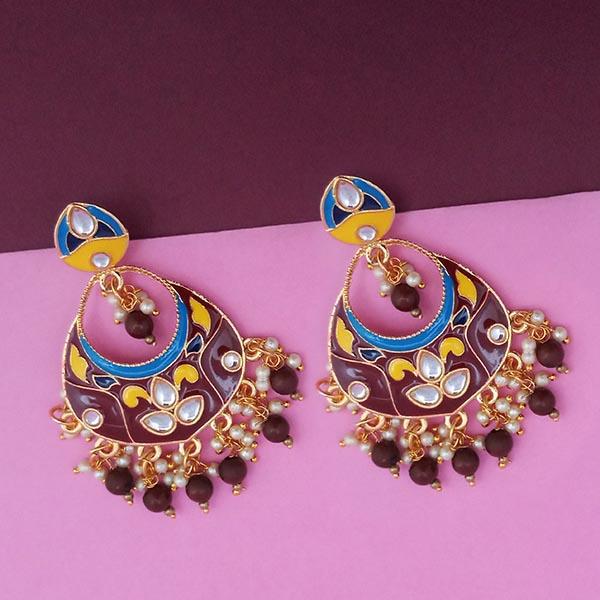 Kriaa Brown Meenakari Kundan Dangler Earrings - 1314205B