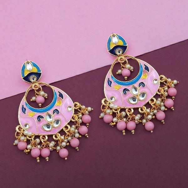 Kriaa Pink Meenakari Kundan Dangler Earrings - 1314205C