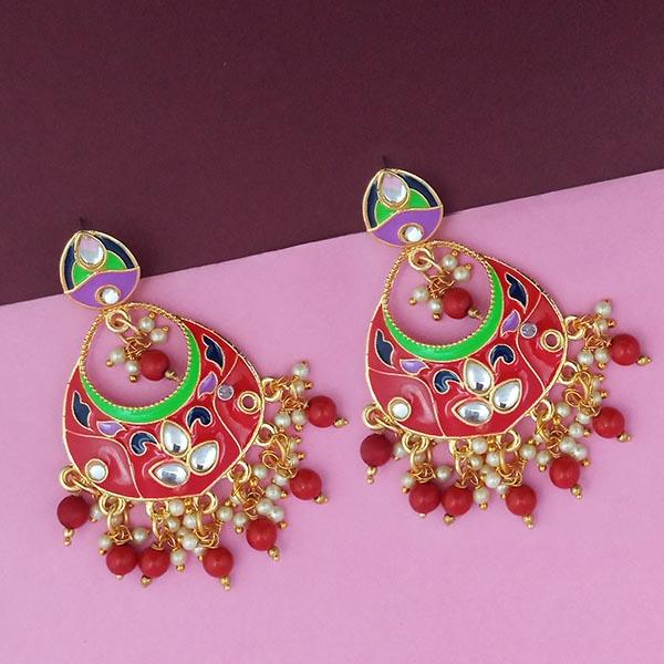 Kriaa Gold Plated Red Meenakari Kundan Dangler Earrings - 1314205D