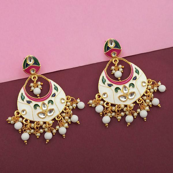 Kriaa White Meenakari And Beads Kundan Dangler Earrings