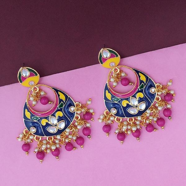 Kriaa Multicolor Meenakari Kundan Gold Plated Dangler Earrings - 1314205F