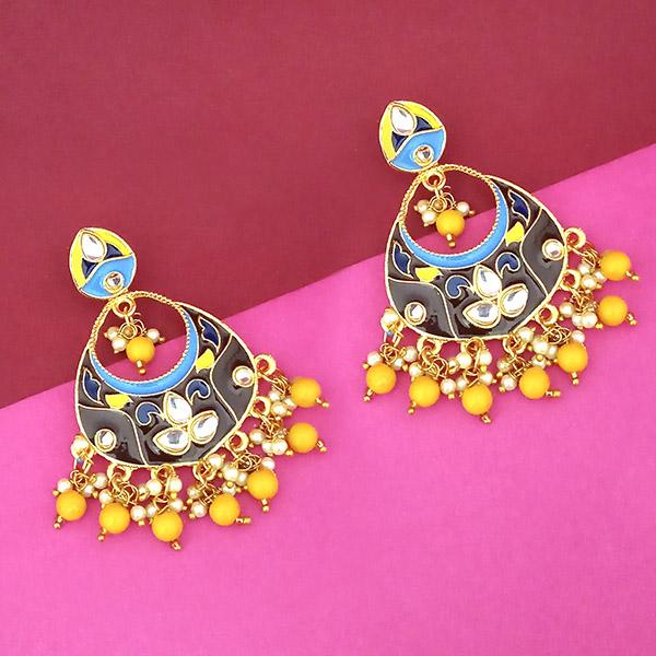 Kriaa Gold Plated Kundan Multi Meenakari Dangler Earrings - 1314205G
