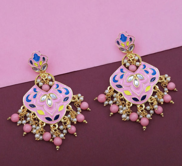 Amina Creation Gold Plated Meenakari Dangler Earrings