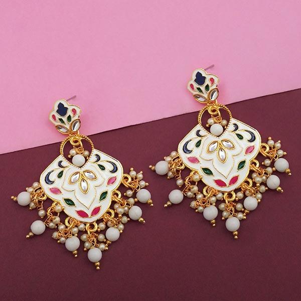 Kriaa White Meenakari Kundan Gold Plated Dangler Earrings - 1314206D