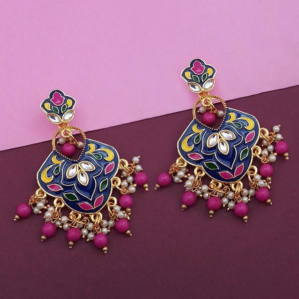 Kriaa Purple Meenakari Kundan Gold Plated Dangler Earrings - 1314206F