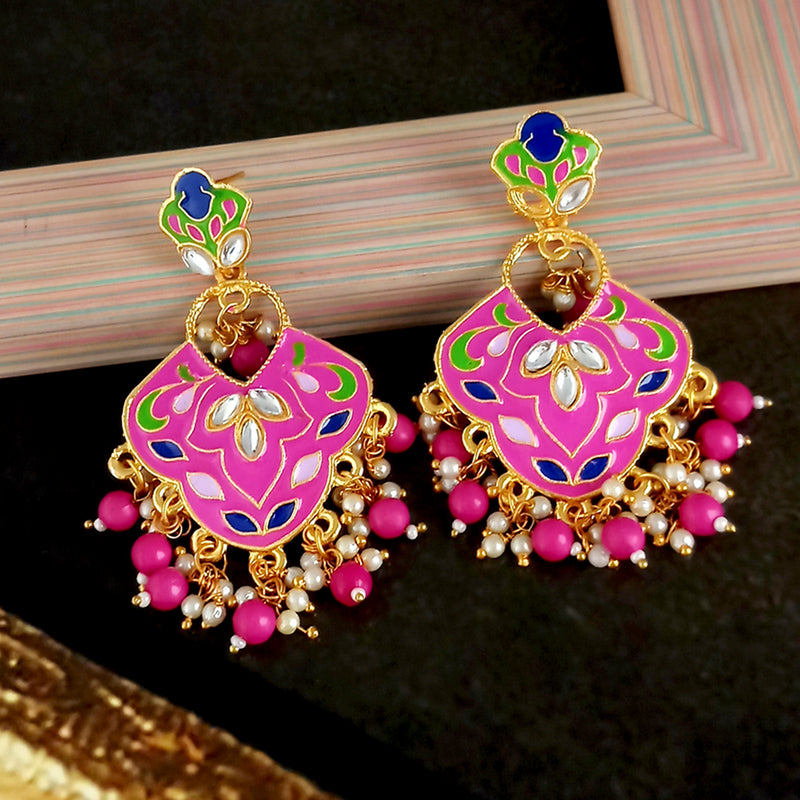Kriaa Pink Meenakari Kundan Dangler Earrings_1314206I