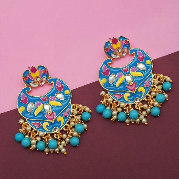 Kriaa Blue Meenakari And Beads Kundan Dangler Earrings - 1314207A