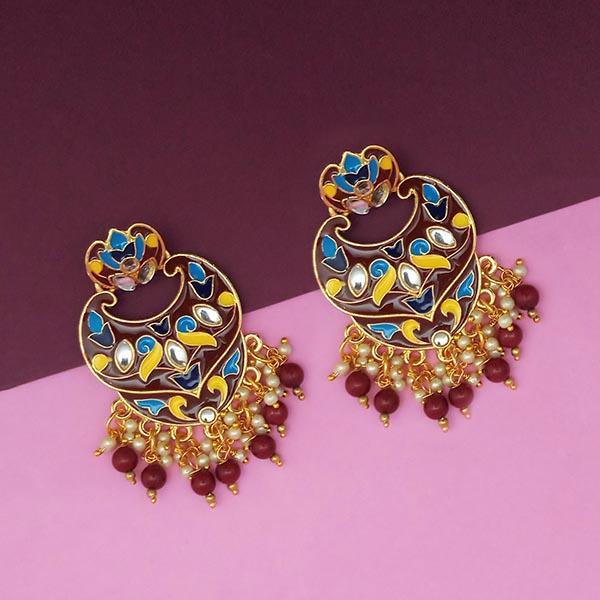 Kriaa Brown Meenakari And Beads Kundan Dangler Earrings - 1314207B