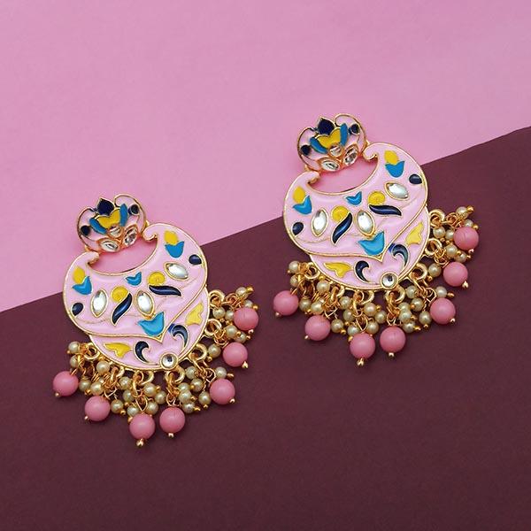Kriaa Pink Meenakari And Beads Kundan Dangler Earrings - 1314207C