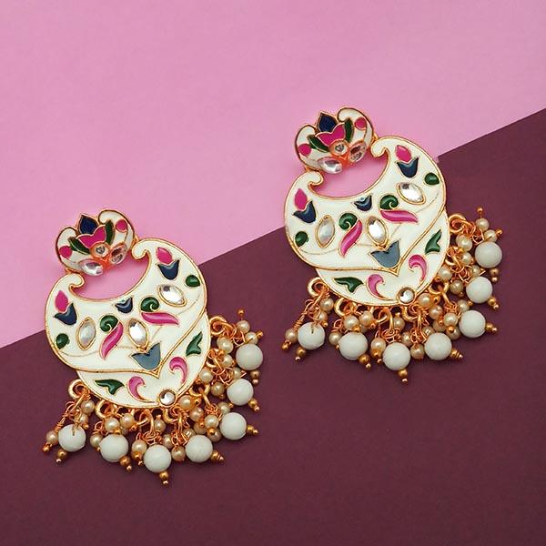 Kriaa White Meenakari And Beads Kundan Dangler Earrings - 1314207E