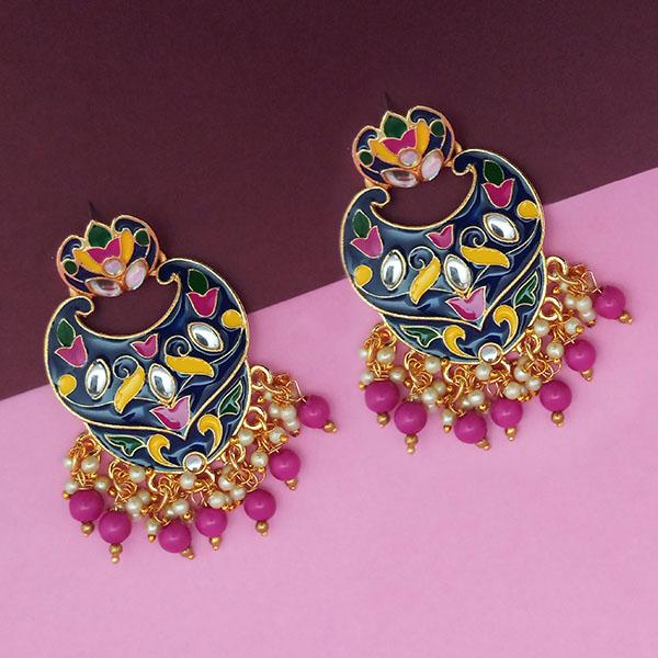 Kriaa Gold Plated Kundan Multi Meenakari Dangler Earrings - 1314207F