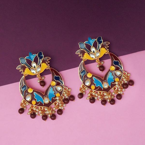 Kriaa Brown Meenakari And Beads Kundan Dangler Earrings - 1314208B