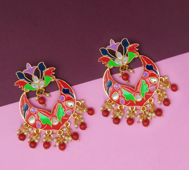 Amina Creation Gold Plated Meenakari Dangler Earrings