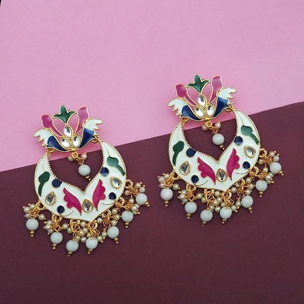 Kriaa White Meenakari And Beads Kundan Dangler Earrings - 1314208E