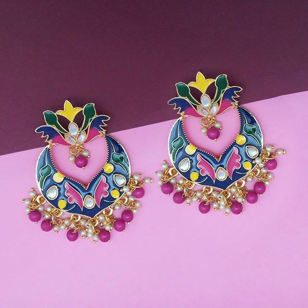 Kriaa Blue Meenakari Kundan Dangler Earrings - 1314208F