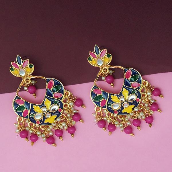 Kriaa Blue Meenakari And Beads Kundan Dangler Earrings - 1314209F