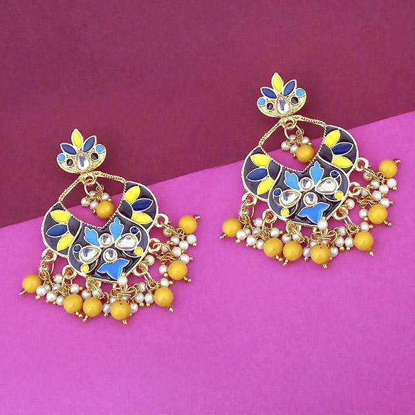 Kriaa Gold Plated Kundan Multi Meenakari Dangler Earrings - 1314209G