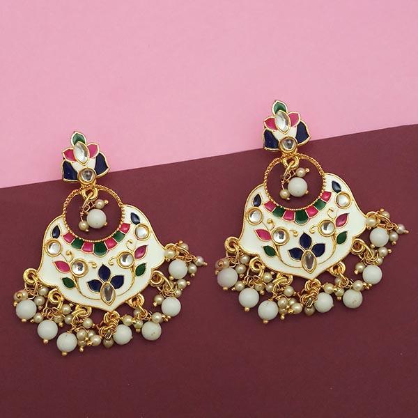 Kriaa White Meenakari And Beads Kundan Dangler Earrings - 1314210E