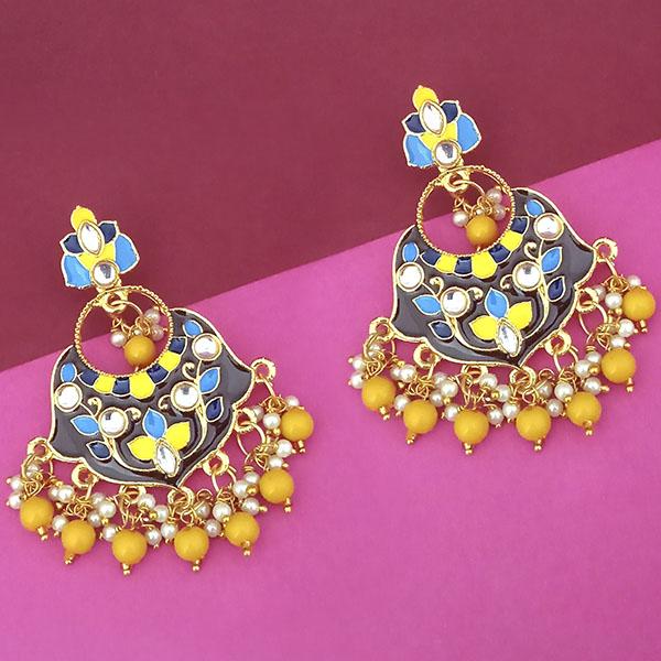 Kriaa Gold Plated Kundan Multi Meenakari Dangler Earrings - 1314210G