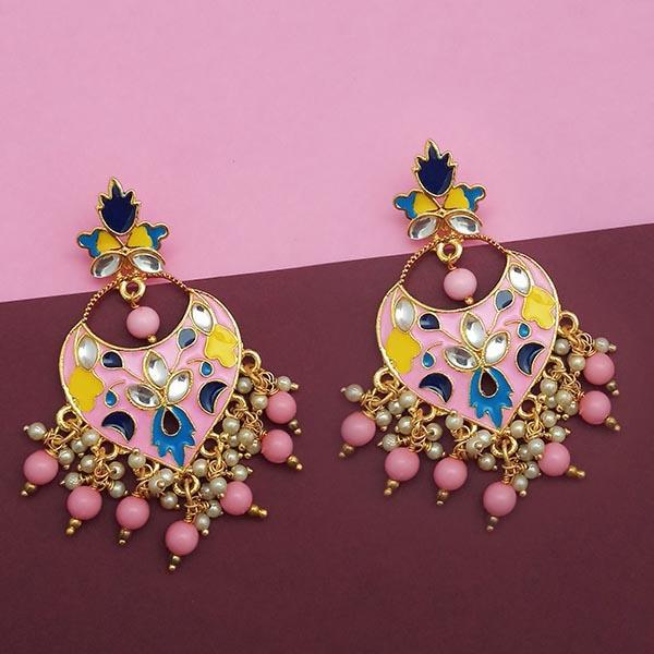 Kriaa Pink Meenakari And Beads Kundan Dangler Earrings - 1314211C