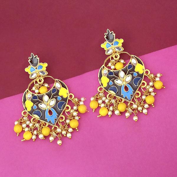 Kriaa Gold Plated Kundan Multi Meenakari Dangler Earrings - 1314211G