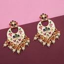 Kriaa White Meenakari And Beads Kundan Dangler Earrings - 1314212E