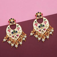 Kriaa White Meenakari And Beads Kundan Dangler Earrings - 1314212E