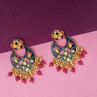 Kriaa Blue Meenakari And Beads Kundan Dangler Earrings - 1314212F