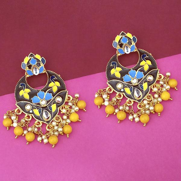 Kriaa Gold Plated Kundan Multi Meenakari Dangler Earrings - 1314212G