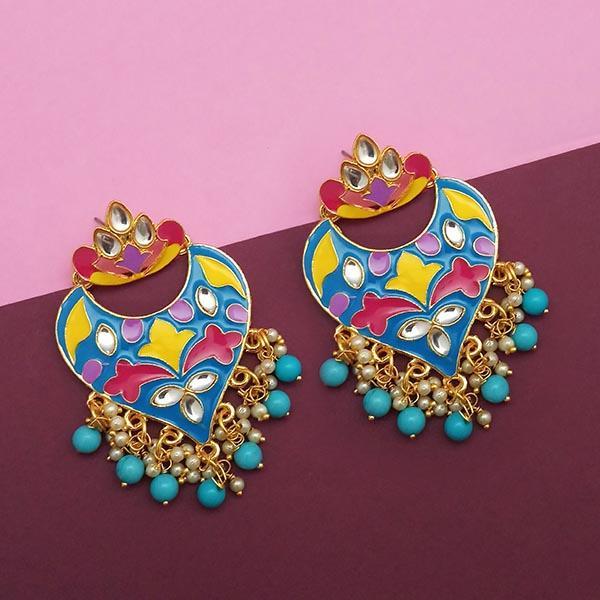 Kriaa Blue Meenakari And Beads Kundan Dangler Earrings - 1314213A