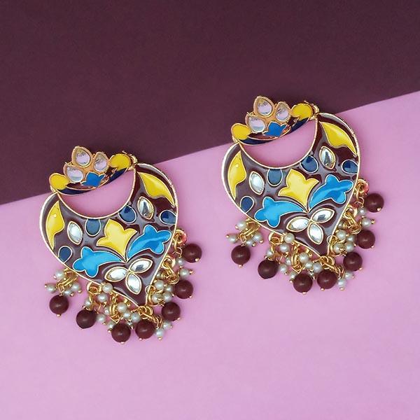 Kriaa Brown Meenakari And Beads Kundan Dangler Earrings - 1314213B