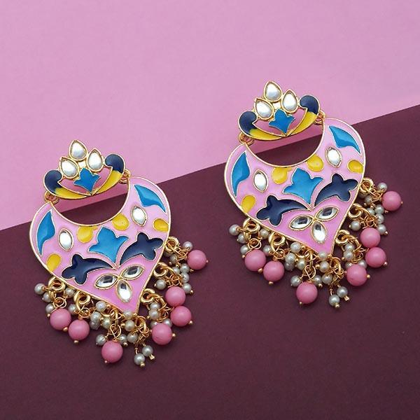 Kriaa Pink Meenakari And Beads Kundan Dangler Earrings - 1314213C