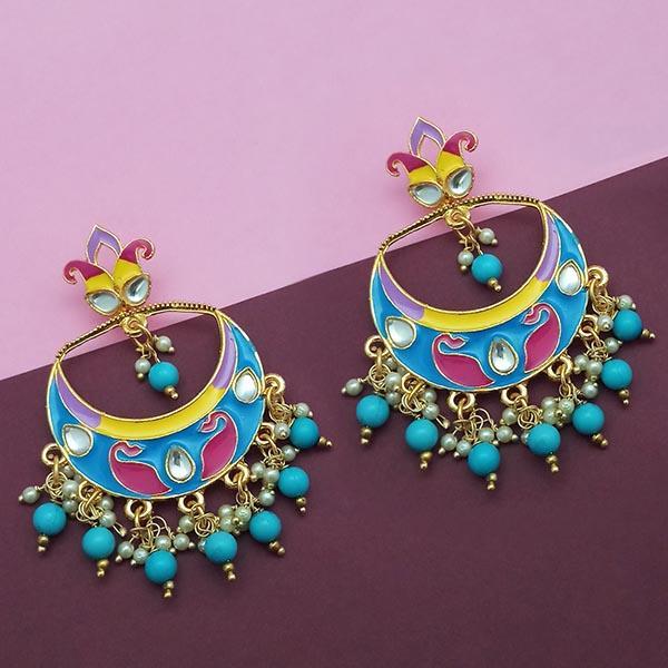 Kriaa Blue Meenakari And Beads Kundan Dangler Earrings - 1314214A