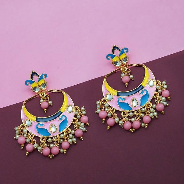 Kriaa Pink Meenakari And Beads Kundan Dangler Earrings - 1314214C