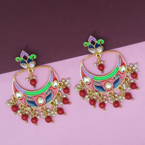 Kriaa Red Meenakari And Beads Kundan Dangler Earrings - 1314214D