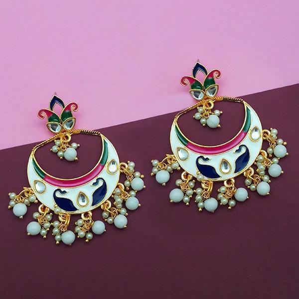 Kriaa White Meenakari And Beads Kundan Dangler Earrings - 1314214E