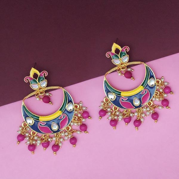Kriaa Blue Meenakari And Beads Kundan Dangler Earrings - 1314214F