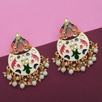 Kriaa White Meenakari And Beads Kundan Dangler Earrings - 1314215E