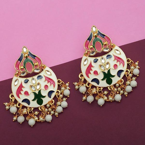 Kriaa White Meenakari And Beads Kundan Dangler Earrings - 1314215E