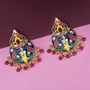 Kriaa Blue Meenakari And Beads Kundan Dangler Earrings - 1314215F